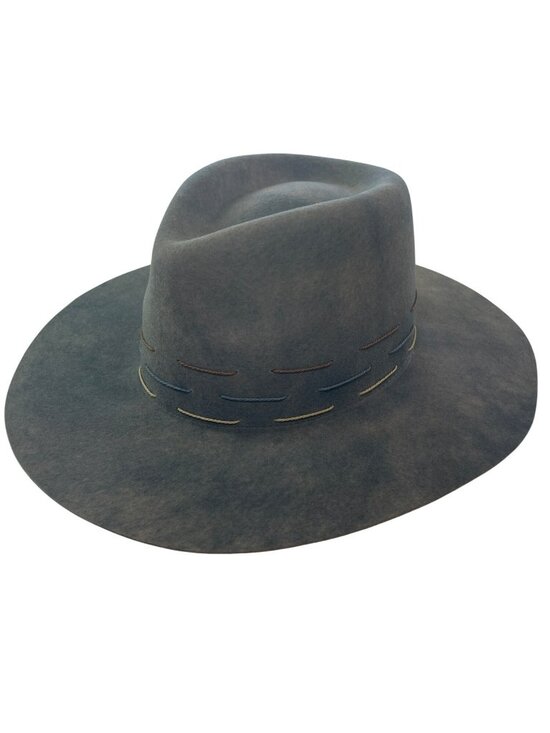 Pike Accessories - Eric Javits Wool Hat Pike Smoke Felt Fedora Stitch Detail Size Medium WNT